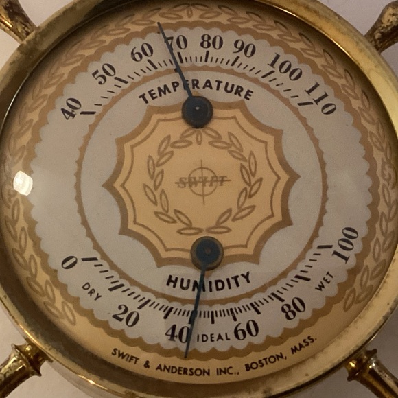 Solid Brass Thermometer / Barometer by Swift & Anderson, Boston Mass. - Picture 10 of 11